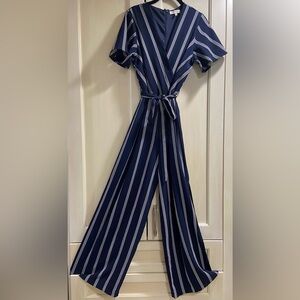 Navy and White Striped Jumpsuit